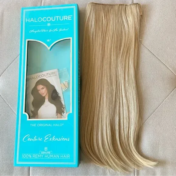 Halocouture Hair Extensions 16 Inches #112 Warm Blonde w Highlights - Picture 2 of 14